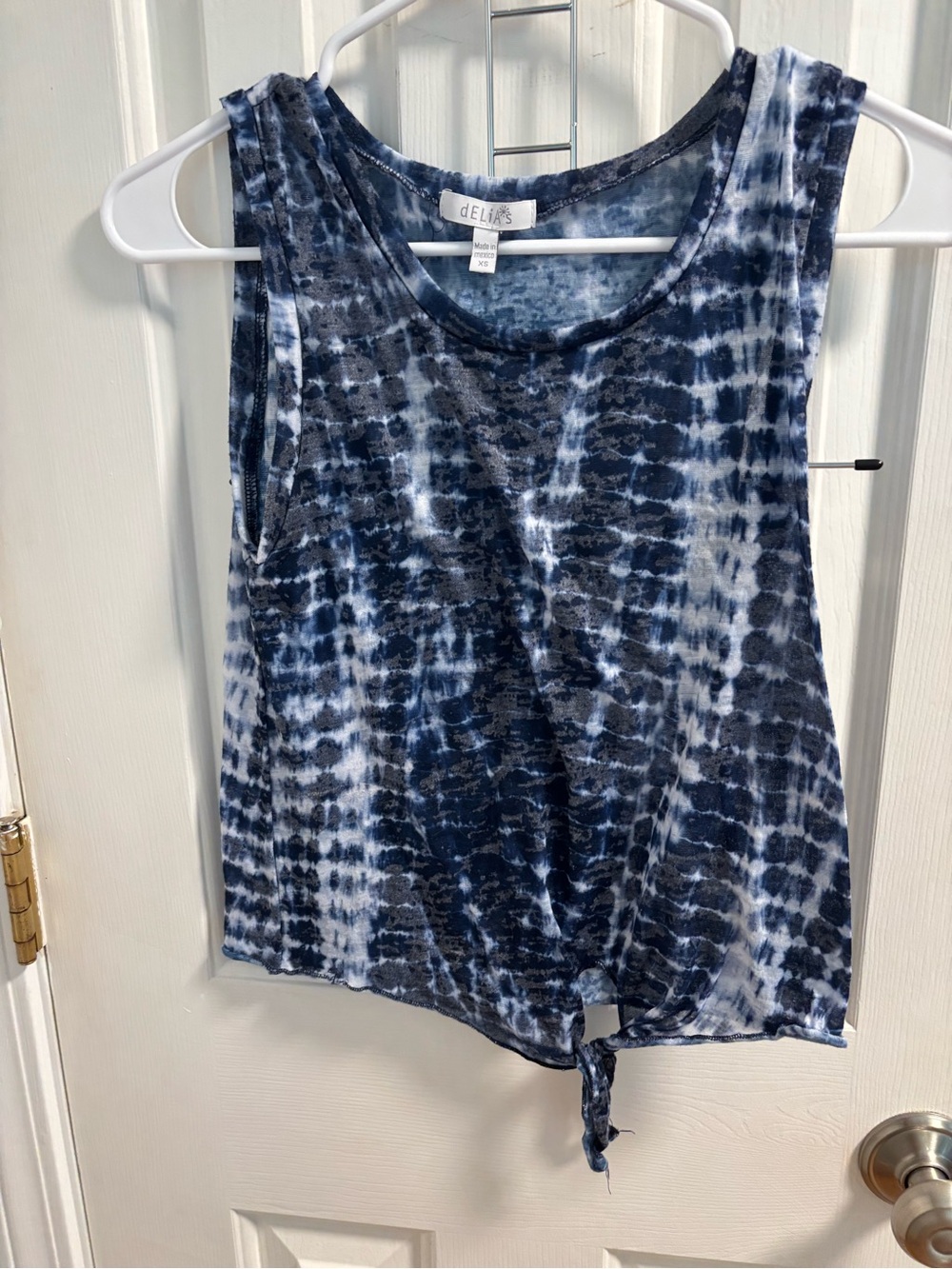 dELiA*s Navy and White Tie-Dye Front-Tie Tank